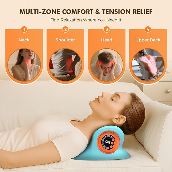 Neck Massager 2025–3-in-1 Portable Massager with Heat & Ergonomic Stretch–Adjustable Intensity for Neck & Shoulder Relaxation at Home, Office, Travel