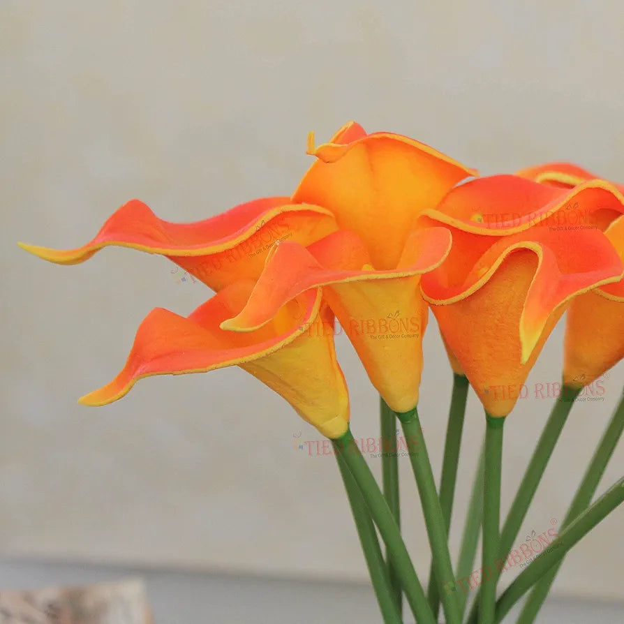 Tied Ribbons 10 Pcs Artificial Calla Lily Flowers Bunch For Vase&Flower Pots  Home Decor Item For Living Room Centerpiece Corner Table Decorations  - Silk