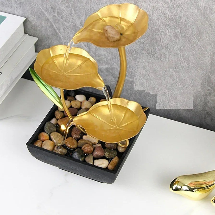 NISHIV Tabletop Fountains Metal Water Fountain Home Decor Ornaments with Waterfall Desktop Leaf Fountains Deep Basin&Natural River Rocks Indoor Zen Relaxation for Decor Office Bedroom 