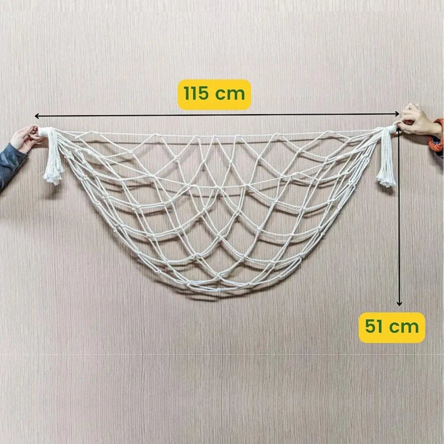 ecofynd Stuffed Animal Toy Hammock, Hanging Cotton Organizer Storage for Soft Toys, Boho Large Corner Plush Toys, Net Holder for Nursery Kids, Play Room, Bedroom, Kid Room 