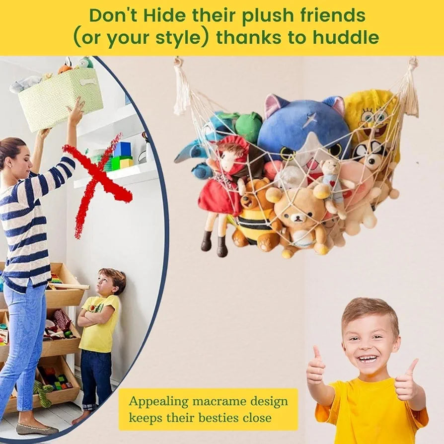 ecofynd Stuffed Animal Toy Hammock, Hanging Cotton Organizer Storage for Soft Toys, Boho Large Corner Plush Toys, Net Holder for Nursery Kids, Play Room, Bedroom, Kid Room 