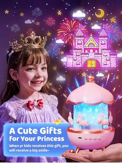 Desidiya Bunny Night Light Cabin Projector Lamp 360° Rotatable LED Night Lamp for Kids Room Decor, Kids Night Lights for Girls Bedroom 6 Film Shade, Star Projector, USB Powered Birthday Gift for Kids