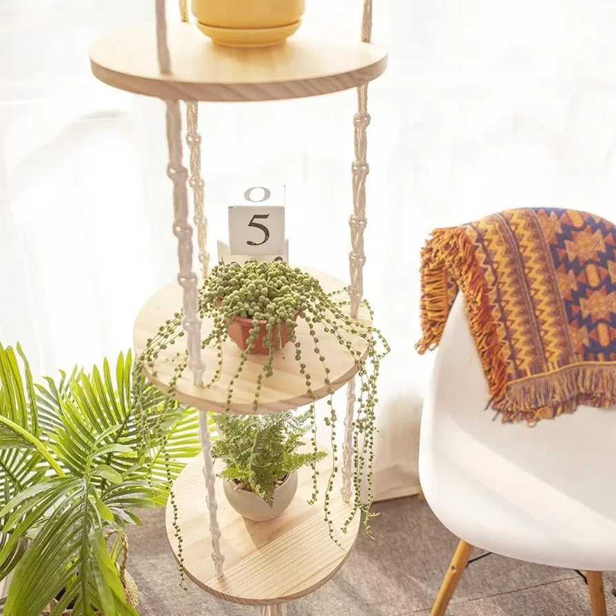 ecofynd Cotton 3 Tier Plant Hanger with Macrame Chandelier, Indoor Outdoor Handmade Boho Hanging Lamp Hanging Planter Flower Pot Holder, Style Decorative Rope for Home, Office, Balcony, Window