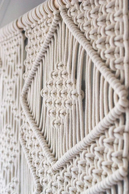 Dxyz Extra Large Macrame Cotton Rope Handmade Wall Hanging Tapestry, Abstract, Beige - 96.52 Cm