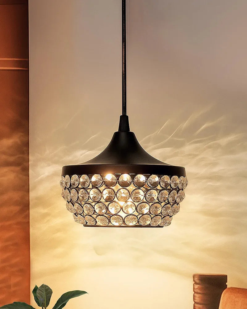 Homesake Crystal Pendant Light - Modern Black Hanging Ceiling Lamp with Sparkling Crystals, Decorative Lighting for Dining Room, Living Room, Bedroom, Kitchen Island - Elegant Chandelier Style