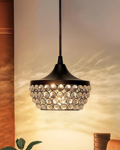 Homesake Crystal Pendant Light - Modern Black Hanging Ceiling Lamp with Sparkling Crystals, Decorative Lighting for Dining Room, Living Room, Bedroom, Kitchen Island - Elegant Chandelier Style