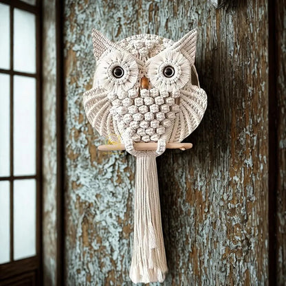 tms Handmade Macrame Owl Wall Hanging | Chic Home Décor with Natural Elements | Rustic Accent for Living Room, Bedroom, Office | 12"x23", Off-White-1 pcs