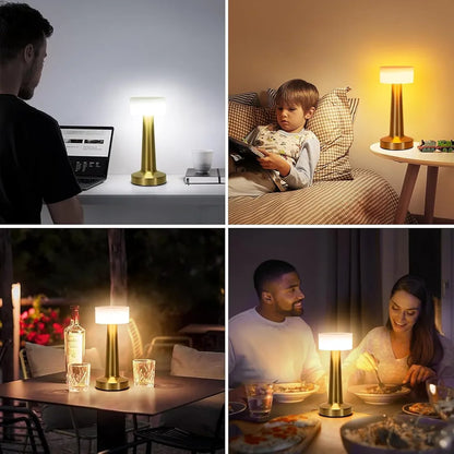 Desidiya Portable LED Table Lamp for Bedroom, Living Room, Stepless Dimming, 3 Colour Touch Control Metallic Finish Rechargeable Battery Backup Night Light, Bedside Table Lamp
