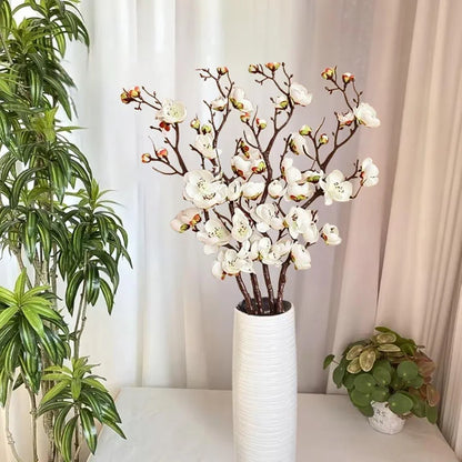 SATYAM KRAFT 3 Sticks Artificial Blossom Flower Bouquet Sticks for Home Decor, Bedroom, Living Room, Table, Balcony, Office, Wedding, Pooja, Anniversary Decorations – White 