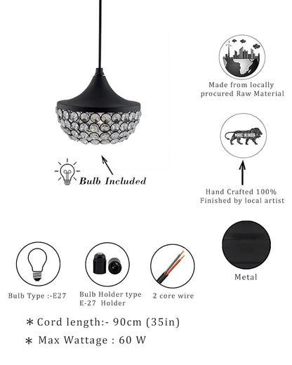 Homesake Crystal Pendant Light - Modern Black Hanging Ceiling Lamp with Sparkling Crystals, Decorative Lighting for Dining Room, Living Room, Bedroom, Kitchen Island - Elegant Chandelier Style