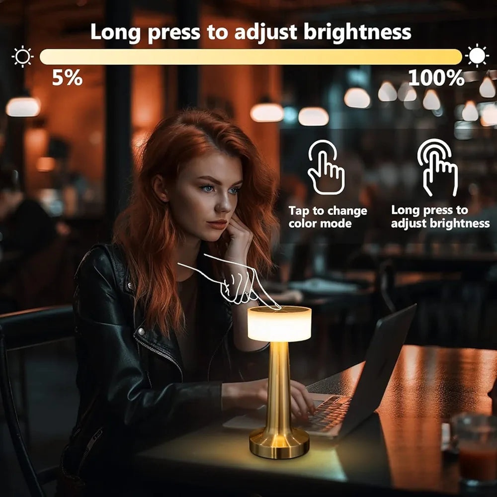 Desidiya Portable LED Table Lamp for Bedroom, Living Room, Stepless Dimming, 3 Colour Touch Control Metallic Finish Rechargeable Battery Backup Night Light, Bedside Table Lamp
