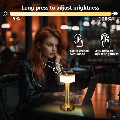 Desidiya Portable LED Table Lamp for Bedroom, Living Room, Stepless Dimming, 3 Colour Touch Control Metallic Finish Rechargeable Battery Backup Night Light, Bedside Table Lamp