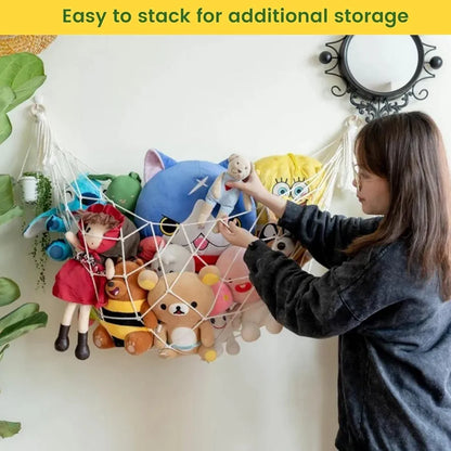 ecofynd Stuffed Animal Toy Hammock, Hanging Cotton Organizer Storage for Soft Toys, Boho Large Corner Plush Toys, Net Holder for Nursery Kids, Play Room, Bedroom, Kid Room 