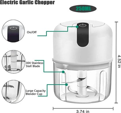 Rechargeable Mini Electric Chopper - Stainless Steel Blades, Easy One Touch Operation, 250 ML