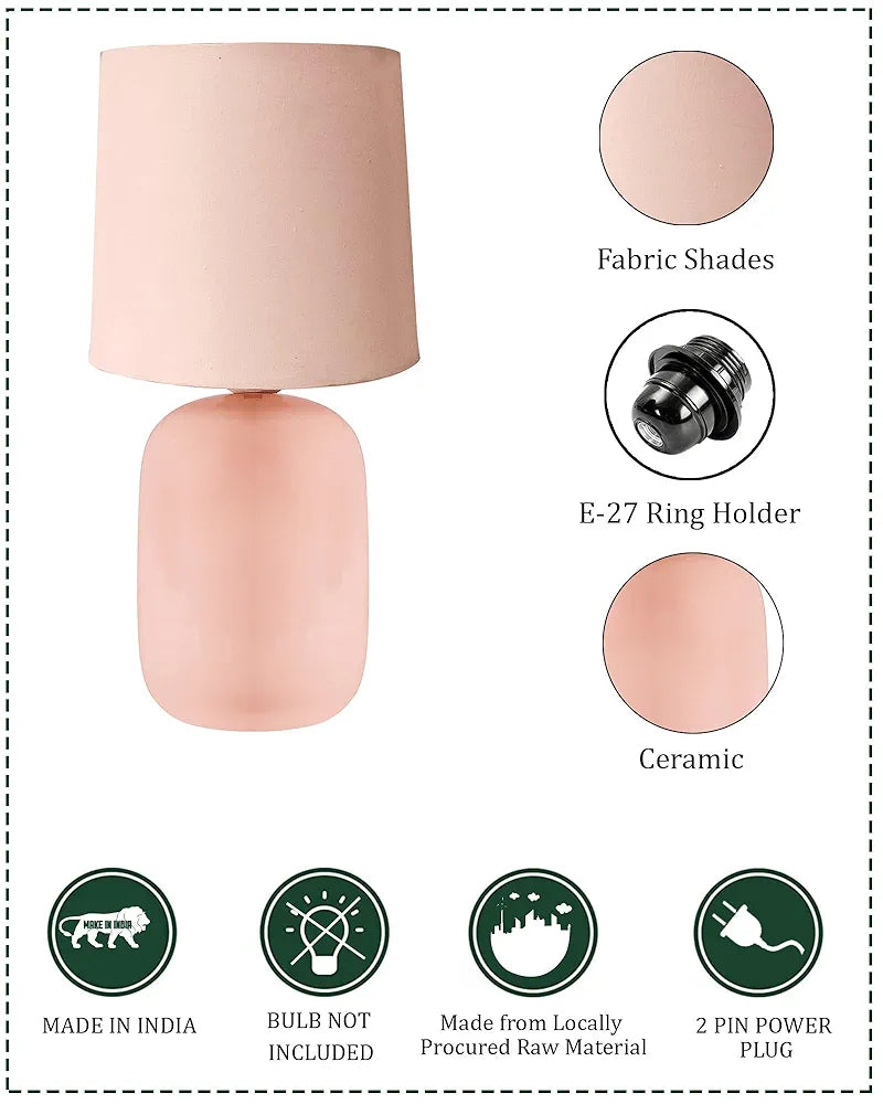 Homesake® Modern Small Ceramic Table Lamp, Classic Bedside Desk lamp for Living Room Bedroom, Farmhouse Nightstand Lamps with Pink Fabric Shade 