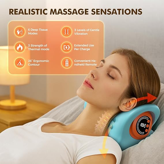 Neck Massager 2025–3-in-1 Portable Massager with Heat & Ergonomic Stretch–Adjustable Intensity for Neck & Shoulder Relaxation at Home, Office, Travel