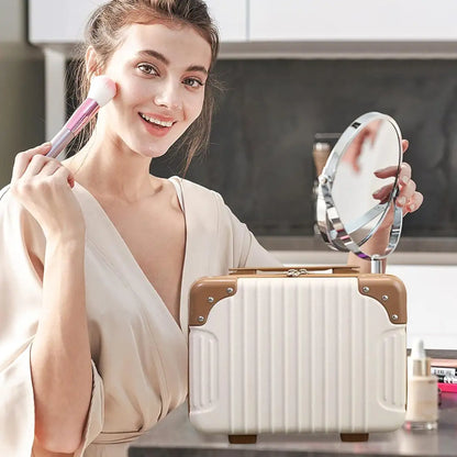 Yagzon ABS Hard Shell Cosmetic Travel Hand Luggage Portable Carrying Makeup Case Suitcase Organizer Box Vanity Mini Suitcase 14'' Books, Bottles, Clothes, Small Accessory Bag, 30 cm, No Wheels, Brown