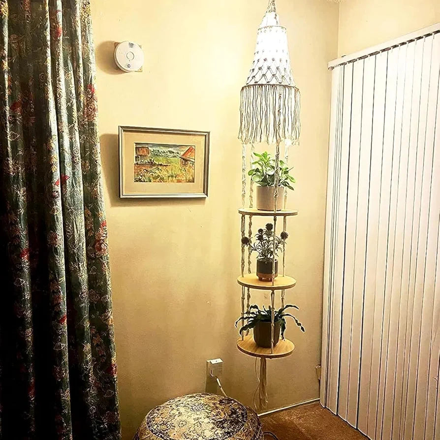 ecofynd Cotton 3 Tier Plant Hanger with Macrame Chandelier, Indoor Outdoor Handmade Boho Hanging Lamp Hanging Planter Flower Pot Holder, Style Decorative Rope for Home, Office, Balcony, Window