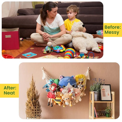 ecofynd Stuffed Animal Toy Hammock, Hanging Cotton Organizer Storage for Soft Toys, Boho Large Corner Plush Toys, Net Holder for Nursery Kids, Play Room, Bedroom, Kid Room 