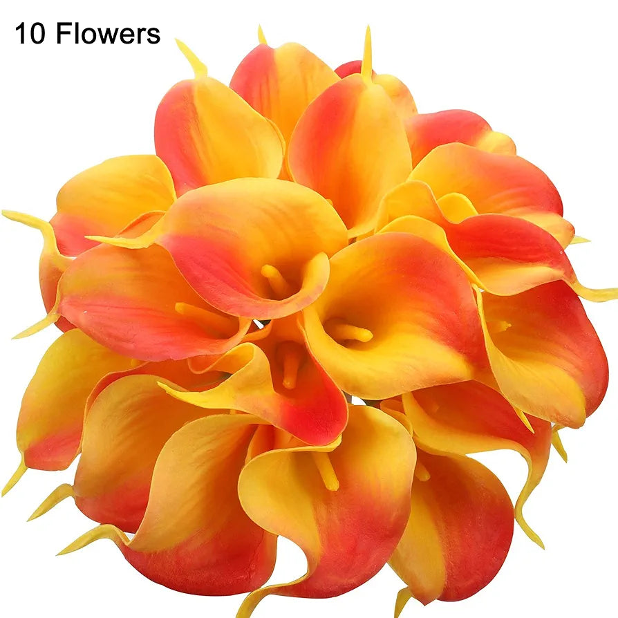 Tied Ribbons 10 Pcs Artificial Calla Lily Flowers Bunch For Vase&Flower Pots  Home Decor Item For Living Room Centerpiece Corner Table Decorations  - Silk