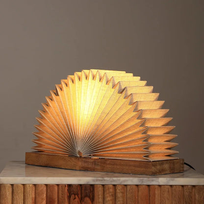FIG Living Foldable Linen Book Table Lamp  | 24 x 19 cm Handcrafted Origami Design with Mango Wood Base | Ideal for Living Room, Bedroom, Study Room & Cafe | Night Lamp Home Decor Gifting Item