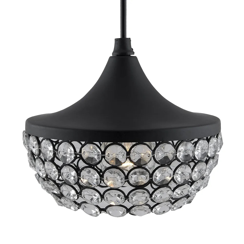 Homesake Crystal Pendant Light - Modern Black Hanging Ceiling Lamp with Sparkling Crystals, Decorative Lighting for Dining Room, Living Room, Bedroom, Kitchen Island - Elegant Chandelier Style