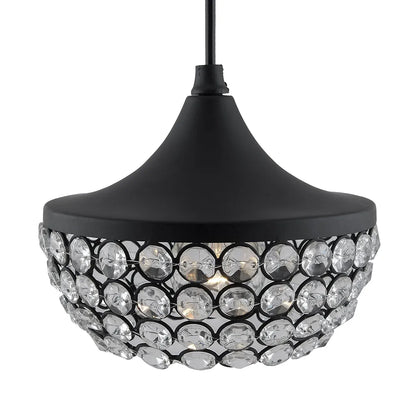 Homesake Crystal Pendant Light - Modern Black Hanging Ceiling Lamp with Sparkling Crystals, Decorative Lighting for Dining Room, Living Room, Bedroom, Kitchen Island - Elegant Chandelier Style