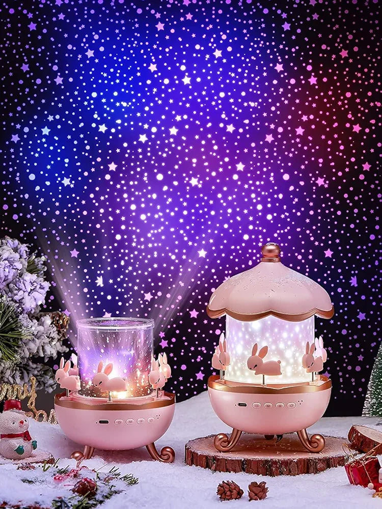 Desidiya Bunny Night Light Cabin Projector Lamp 360° Rotatable LED Night Lamp for Kids Room Decor, Kids Night Lights for Girls Bedroom 6 Film Shade, Star Projector, USB Powered Birthday Gift for Kids