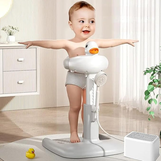 Baby Bath Tub with Stand, Baby Hug Bath Tower for Standing Up Themselves, 0-48 Months Adjustable Size Toddler Shower Stand Support, Durable Baby Bath Aid, Free Mother Hands