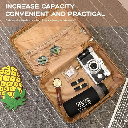 Yagzon ABS Hard Shell Cosmetic Travel Hand Luggage Portable Carrying Makeup Case Suitcase Organizer Box Vanity Mini Suitcase 14'' Books, Bottles, Clothes, Small Accessory Bag, 30 cm, No Wheels, Brown