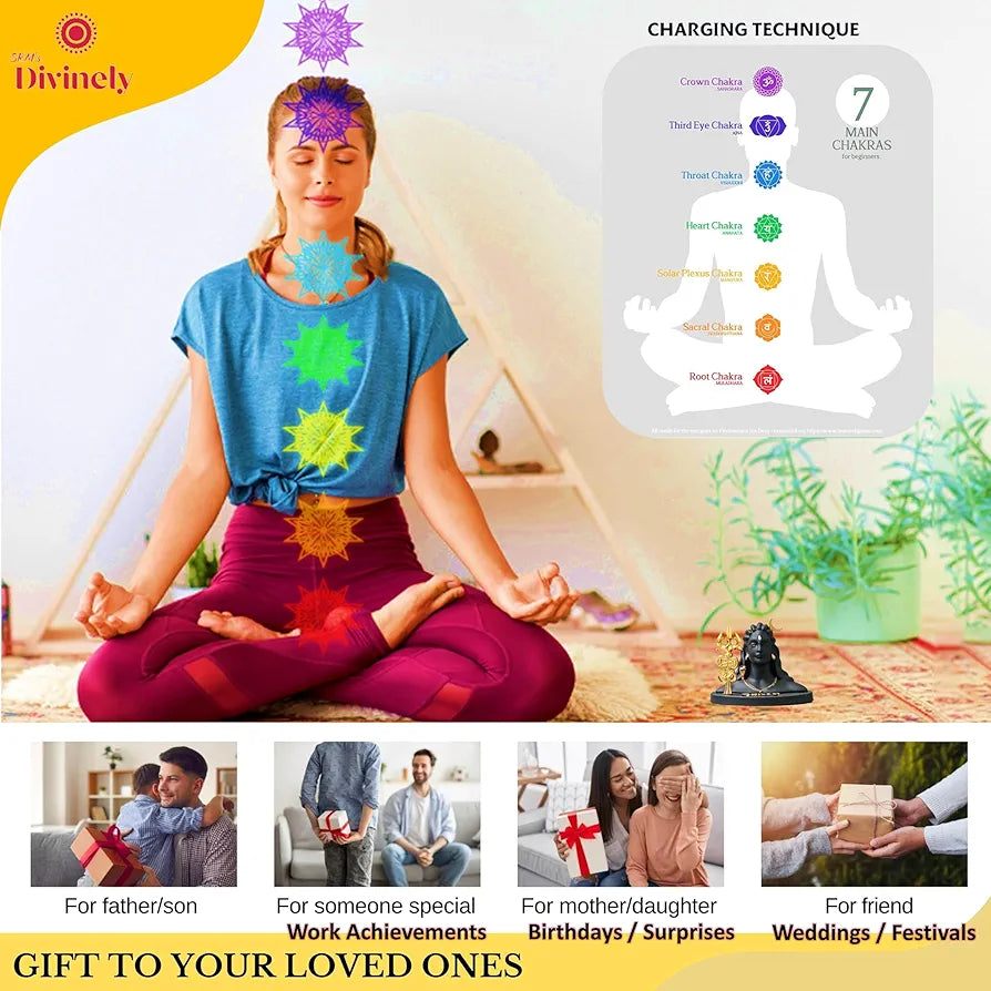 Divinely Adiyogi Idol 5.5 Inch | Handmade Shiva Figurine with Trishul & Rudraksha | Adiyogi Statue for Car Dashboard | Matte Black Decor Piece | Adiyogi Shiva Statue for Home & Meditation