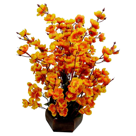 Fancy Mart Artificial Cherry Blossom Flowers with Wood Pot 