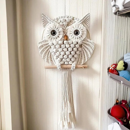 tms Handmade Macrame Owl Wall Hanging | Chic Home Décor with Natural Elements | Rustic Accent for Living Room, Bedroom, Office | 12"x23", Off-White-1 pcs