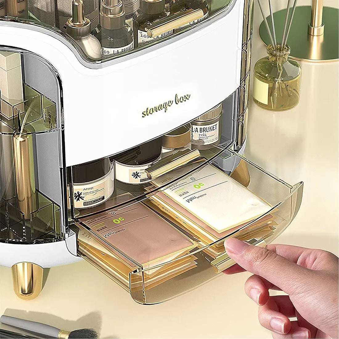 YAGVIZ Makeup Organiser Storage Box for Countertop Cosmetics, Skincare and Beauty Case with Clear Lid Display for Easy Visibility and Drawers for Vanity, Dresser