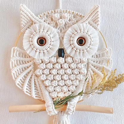 tms Handmade Macrame Owl Wall Hanging | Chic Home Décor with Natural Elements | Rustic Accent for Living Room, Bedroom, Office | 12"x23", Off-White-1 pcs